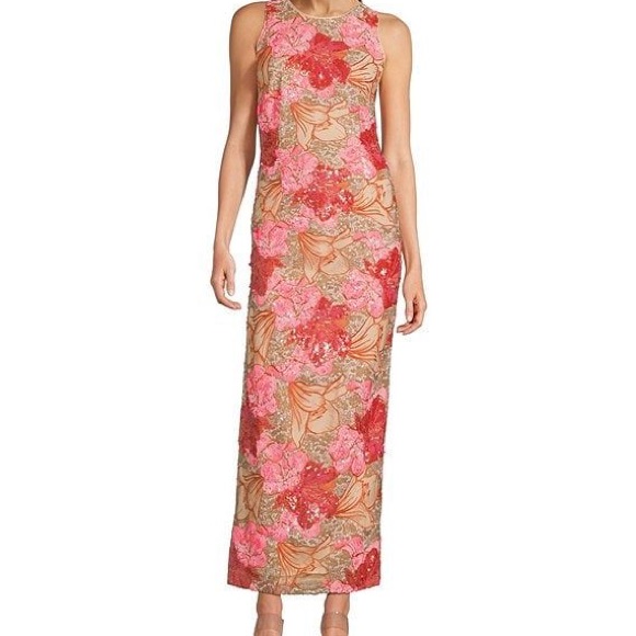 Marchesa Pink And Red Floral Maxi Dress